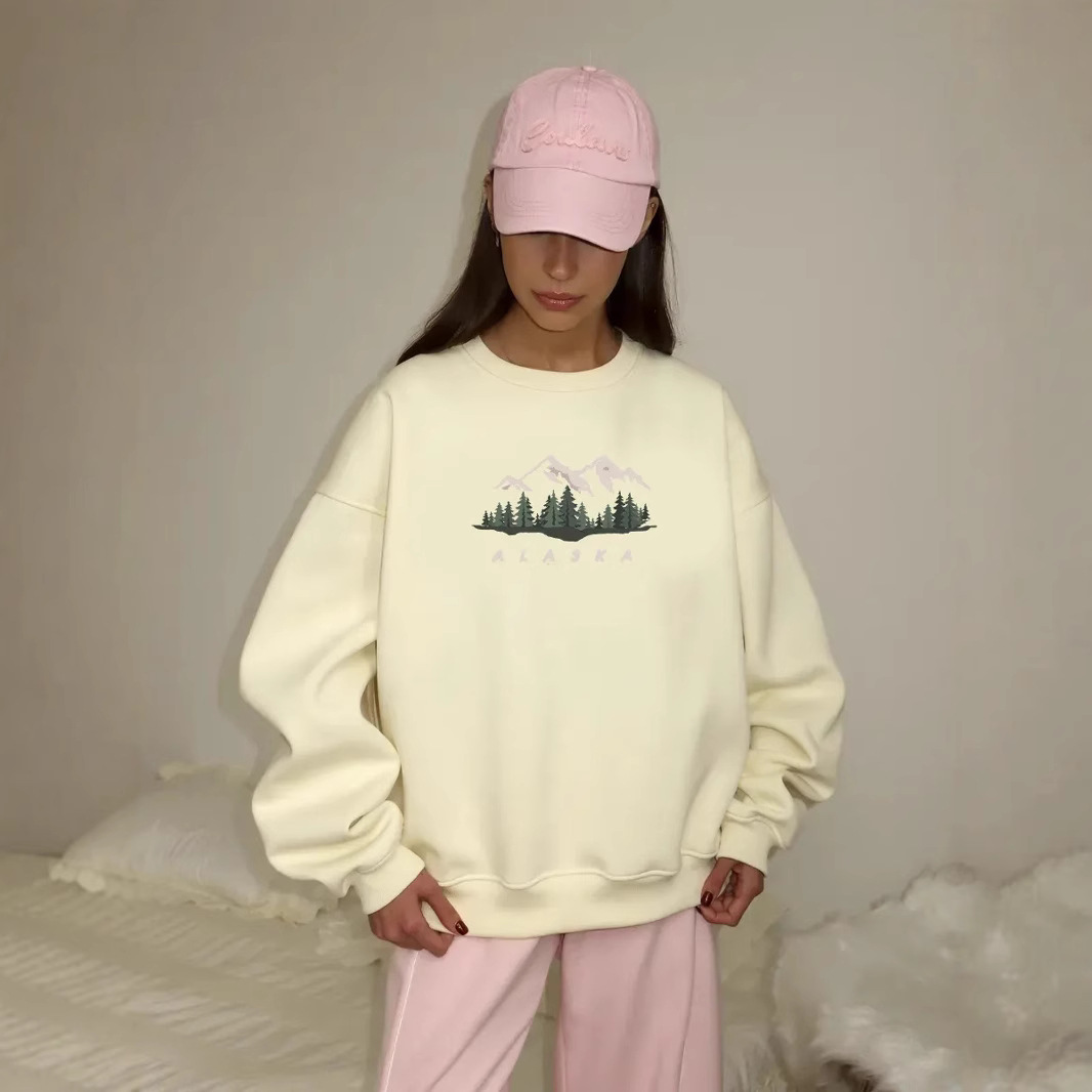 Autumn and Winter Fashion Elegant Casual Loose Versatile Round Neck Sweatshirt Oversize Slim European and American Top Trendy