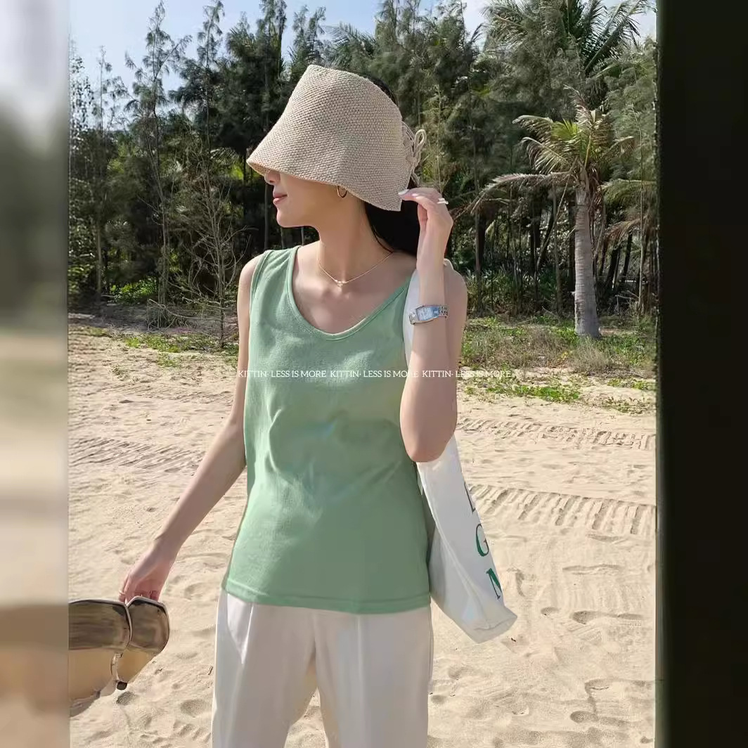 Verano perezoso chaleco de color sólido basado en la combinación de chalecos sueltos para cubrir el pecho camiseta sin mangas para mujeres