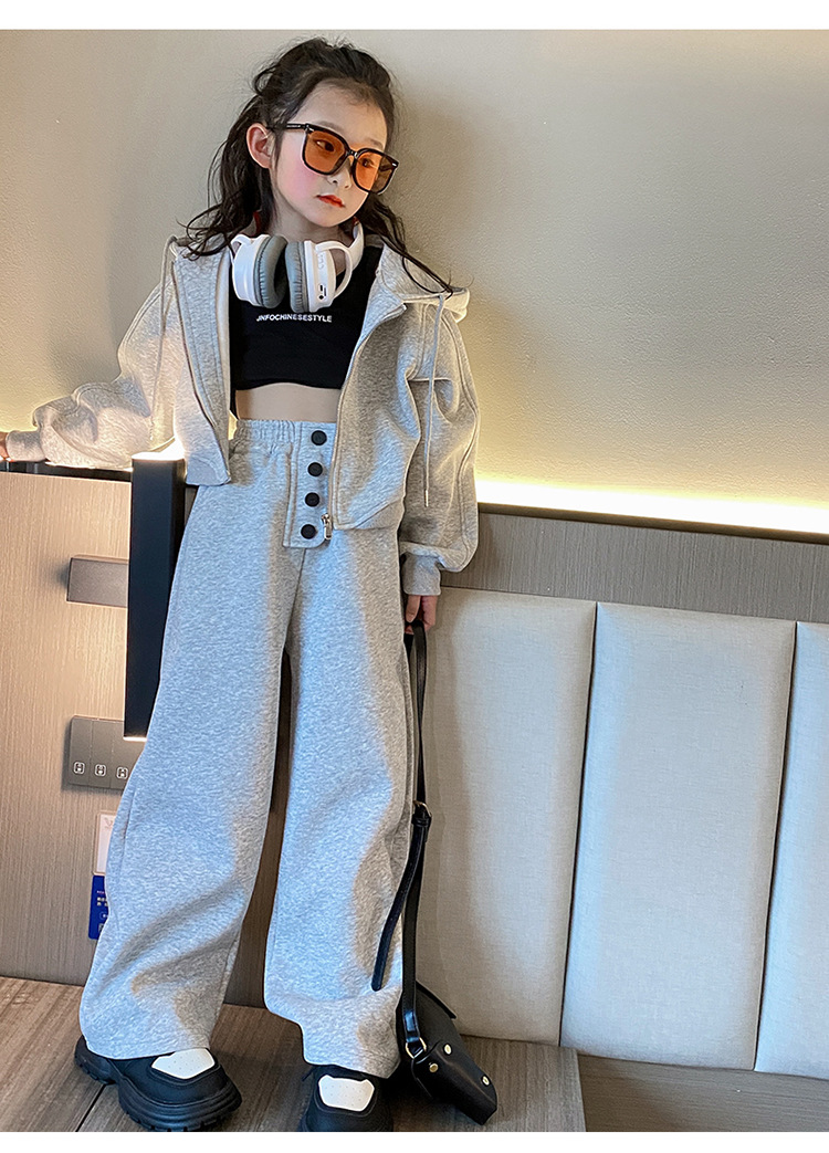 Jenter vår 2024 ny koreansk utgave barnemote hettegenser i to deler med en stor og vestlig stil_voghion.com