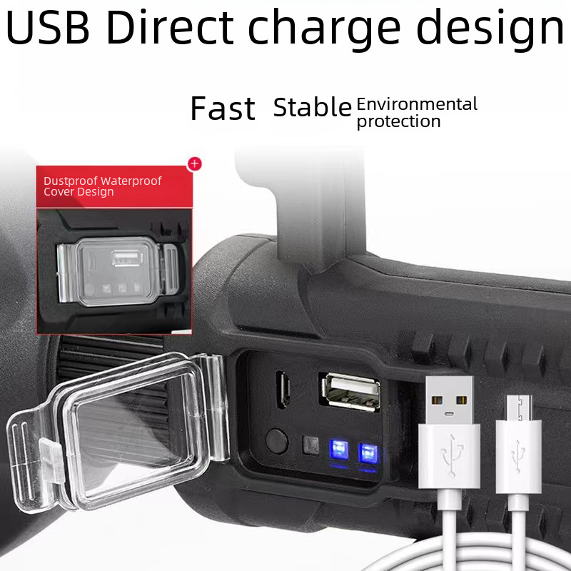 국경 휴대용 램프 야외 LED 핸드 헬드 손전등 캠핑 빛 높은 전원 방수 USB 충전 강한 빛 탐조등