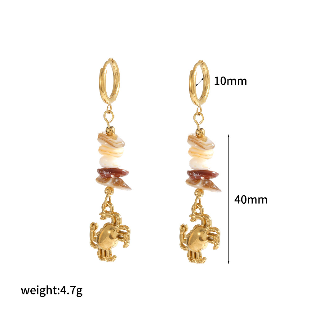 Pendientes de piedra triturada natural estilo europeo y americano Pendientes de acero inoxidable Diseño de nicho femenino Pendientes de anillo de acero de titanio irregular