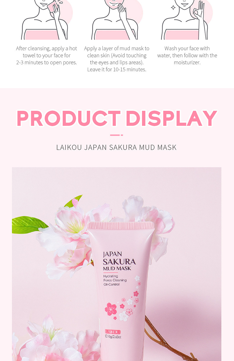 LAIKOU Sakura Mud Mask 75g Hydrating, Moisturizing and pore-cleaning mud mask skin care products cross-border supply undefined