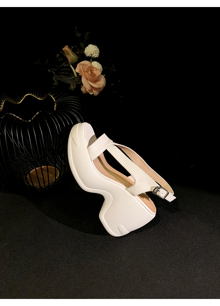 Sandal nữ đế dày da thật hở mũi gót xuồng 5 cm đi biển nhẹ êm — màu đen, màu trắng ngà chi tiết 19