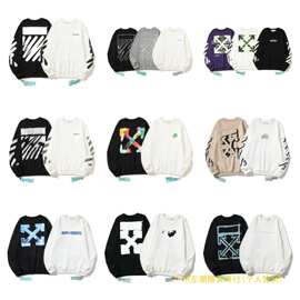 跨境跨境off-white纯棉毛圈男女印花圆领长袖卫衣OW春秋卫衣