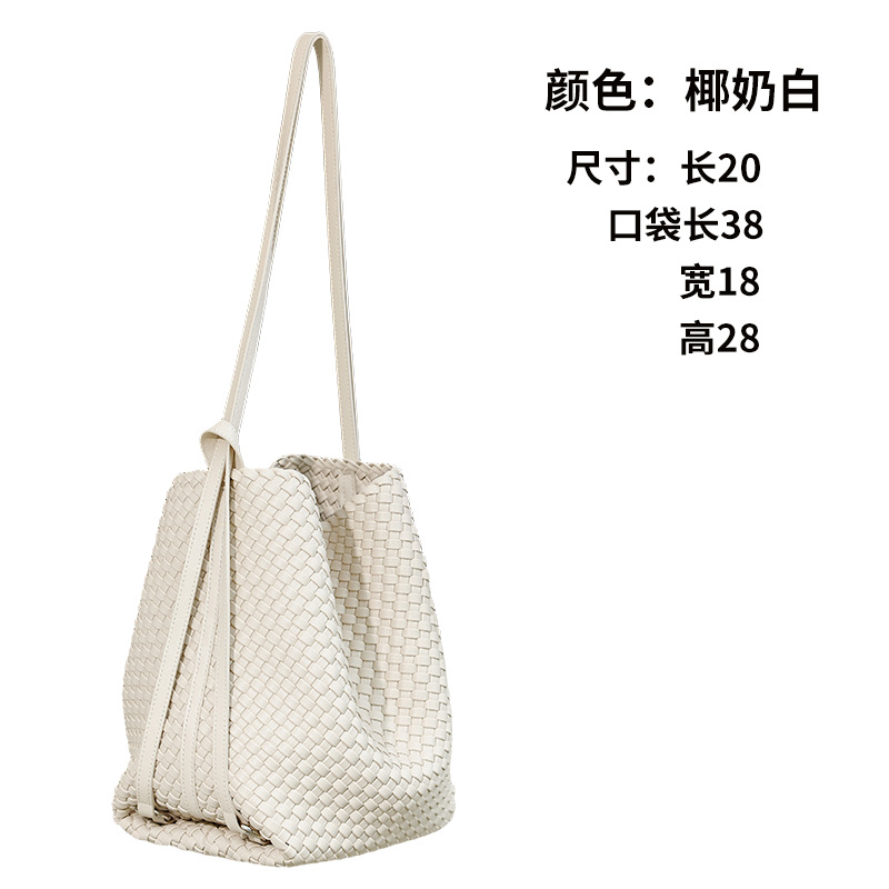 2026 New Arrival Woven Genuine Leather Women's Bag Luxury High-End Cowhide Hand-Woven Basket Tote Bag Wholesale - Thumbnail 8