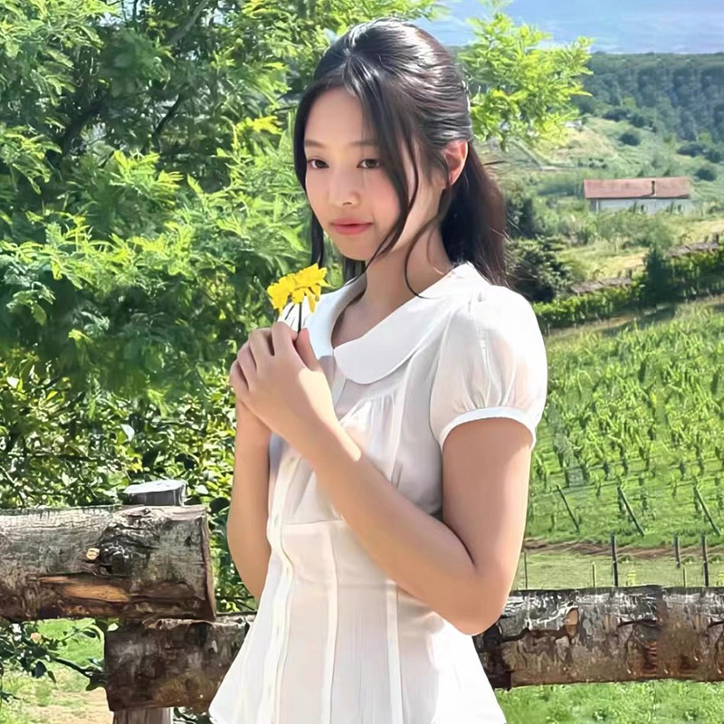 明星同款气质甜美少女蓝色半身裙度假风简约休闲甜辣百搭A字长裙|undefined