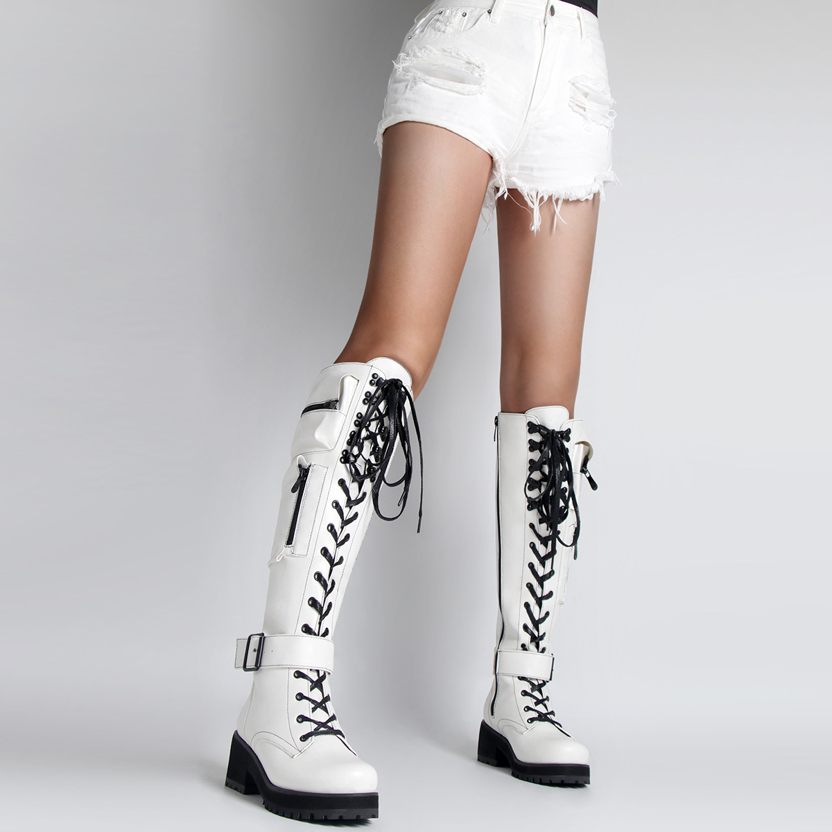 Women's Shoes fashionable low heeled mid tube boots with side zipper bags large size long boots_voghion.com