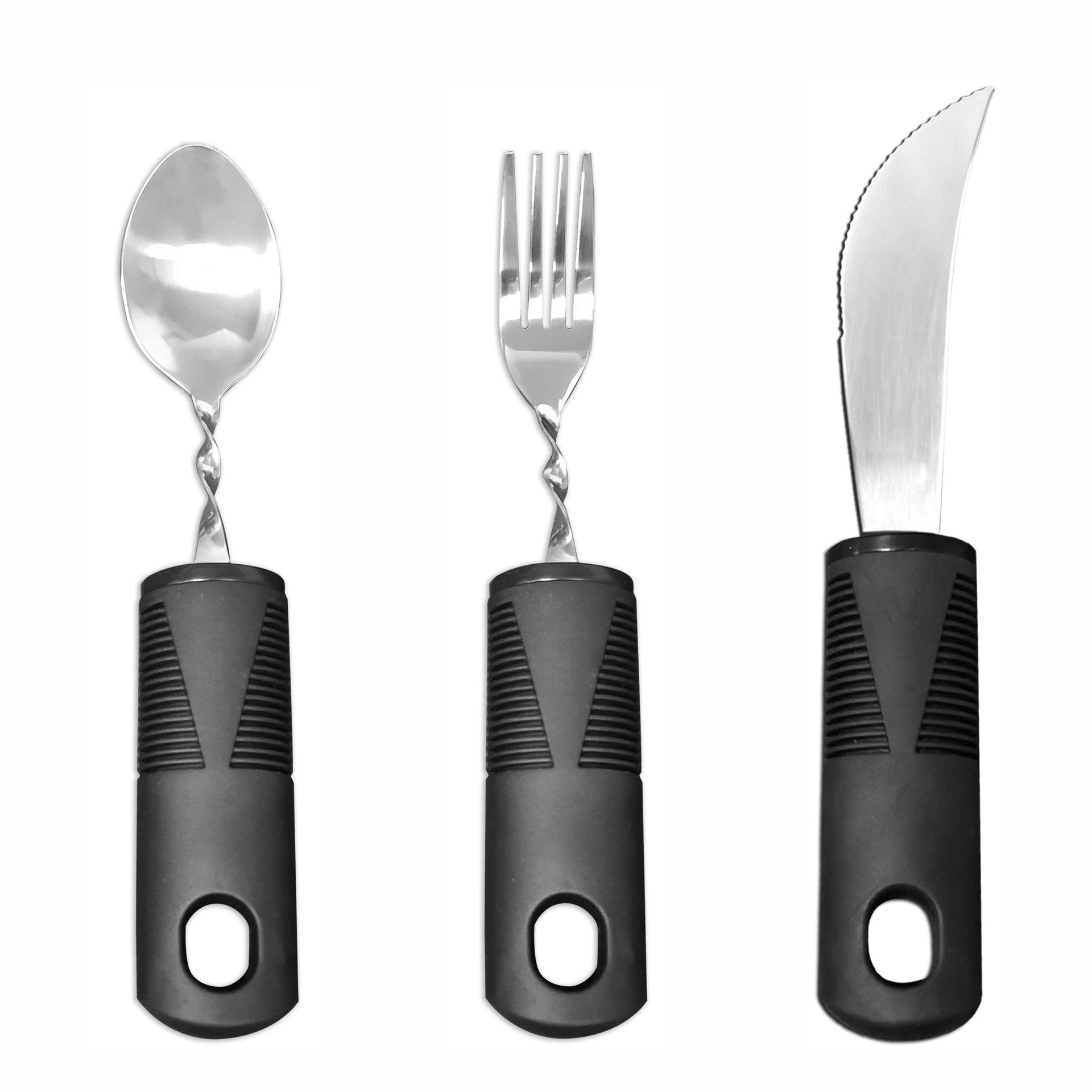 Mango transfronterizo de caucho y plástico de acero inoxidable antivibración, plegable adaptable y doblado para ancianos, vajilla de rehabilitación de alimentos, juego de cuchillos, tenedores y cucharas