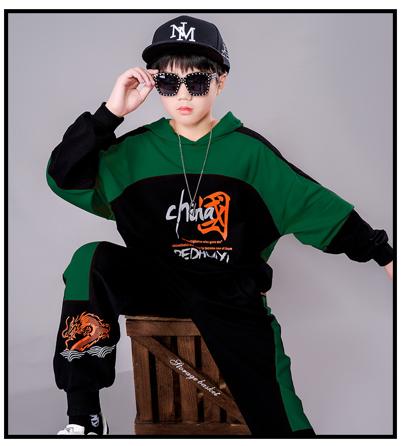 Costume d'automne pour garçons, beau taille moyenne, sweat à capuche contrasté, ensemble deux pièces pour enfants, vêtements de sport, nouvelle collection 2023_voghion.com