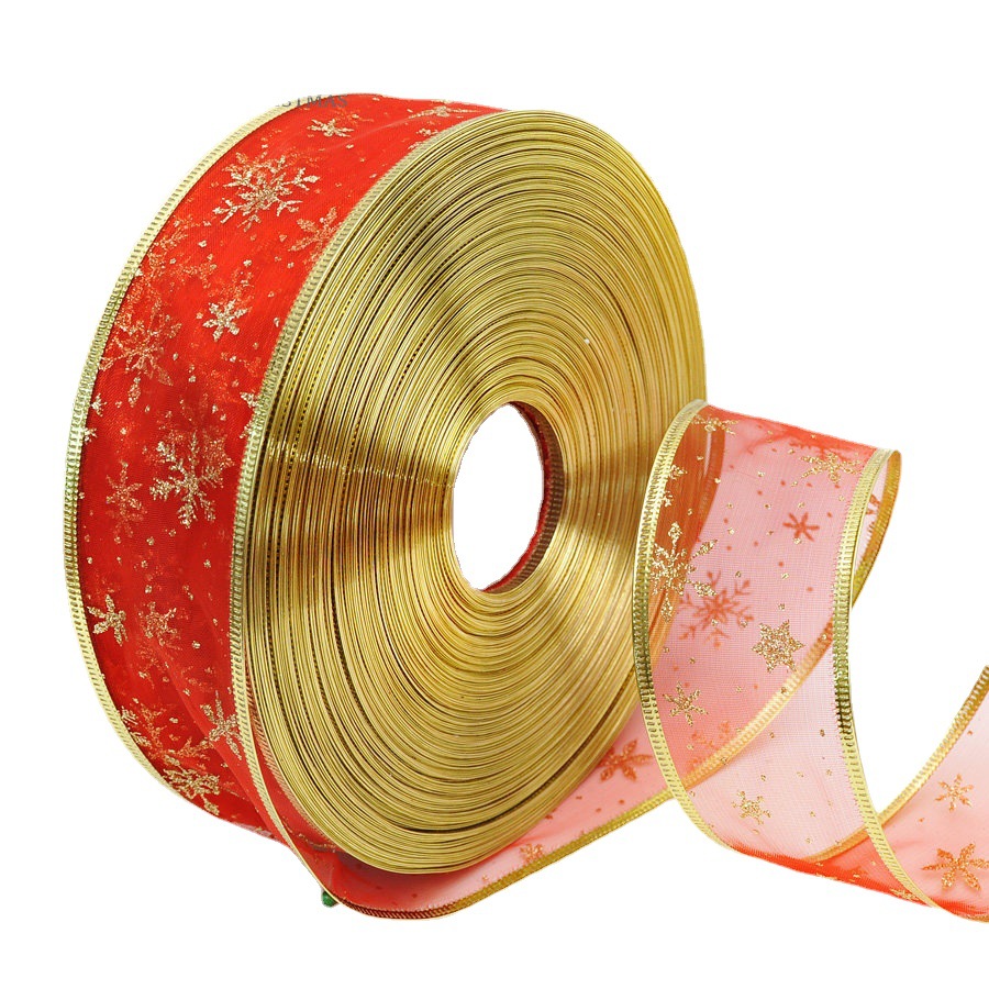 Cinta decorativa de Navidad 200x5cm cebolla en polvo Hilo de perlas copo de nieve cinta de prensado de borde cinta de embalaje de regalo DIY