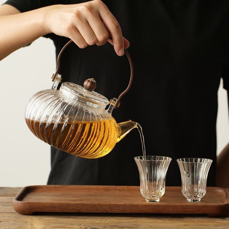 Borosilicato rayado vidrio té olla haz tetera con filtro calabaza olla hogar borosilicato Kung Fu juego de té