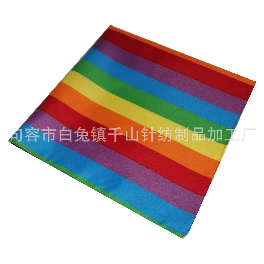 Трансграничные цветные полоски на открытом воздухе дышащий полиэстер цветной квадратный шарф красочный полосатый радужный платок