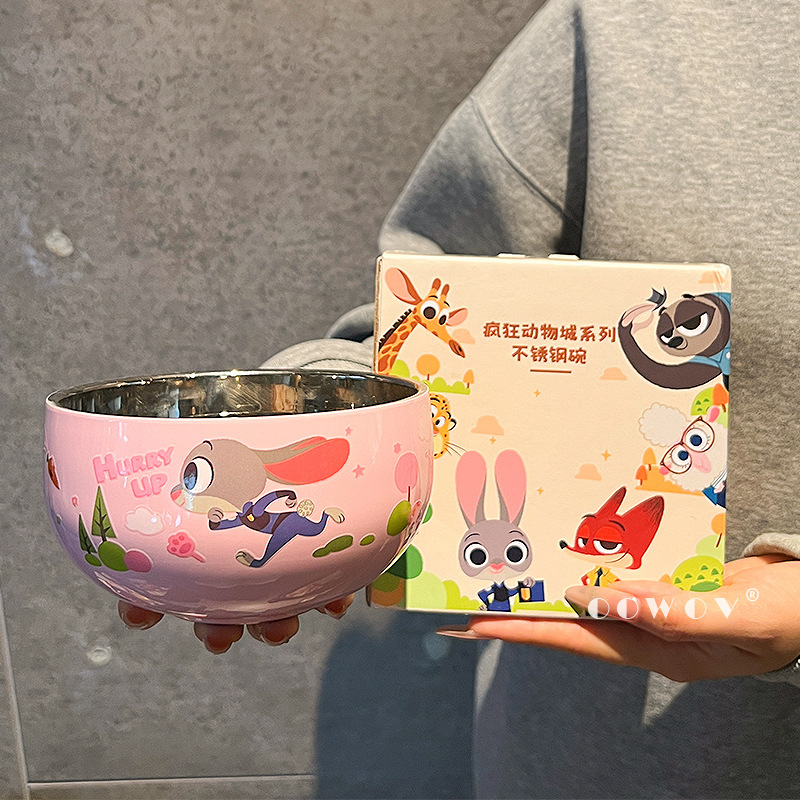 2025 New Judy Nick Stainless Steel Anti-Fall Soup Rice Bowl High-Looking Children's Food Bowl Cartoon Birthday Gift