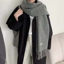 新款羊毛混纺围巾女秋冬保暖纯色百搭韩版时尚高级感流苏梭织围脖