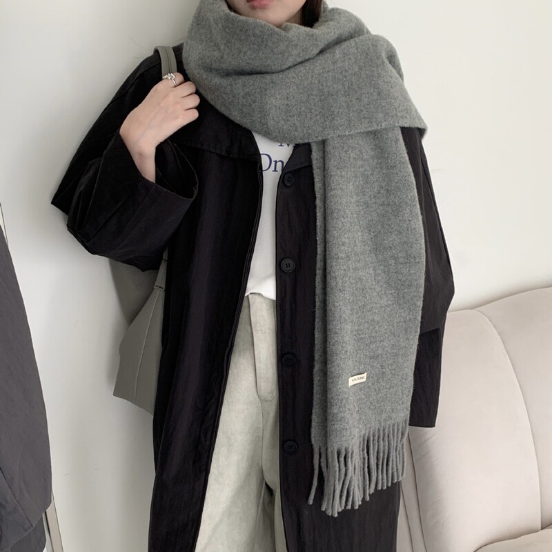 New Wool Blend Scarf for Women, Autumn and Winter, Warm, Solid Color, Versatile, Korean Fashion, High-End Tassel Woven Neck Warmer