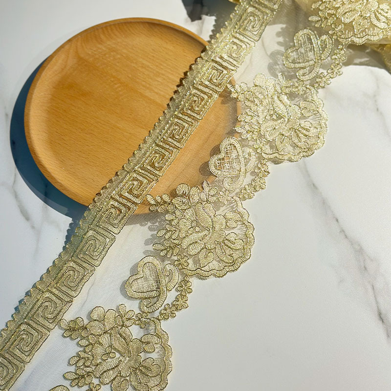 金色车骨蕾丝单边刺绣花边17.5公分 手工DIY窗帘设计服装辅料花边