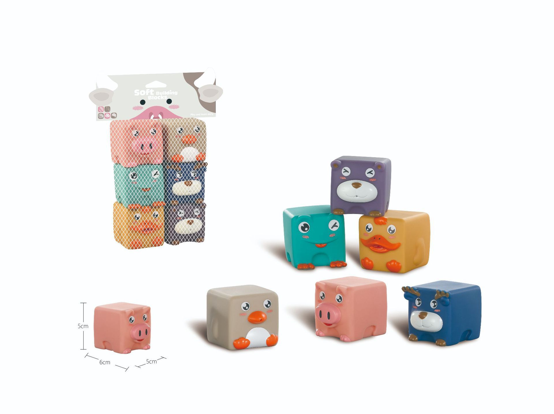 Transfronterizo de exportación de goma blanda bloques de construcción juguetes Infantil Educación Temprana animal color digital cognición montaje de bloques de construcción pellizco música