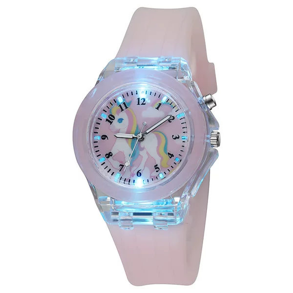 New Cartoon Unicorn Watch Primary School Children Luminous Silicone Quartz Watch Wholesale Cross-Border Supply