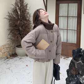 针织拼接立领羽绒服女2025冬季新款独特设计感90白鸭绒短款面包服