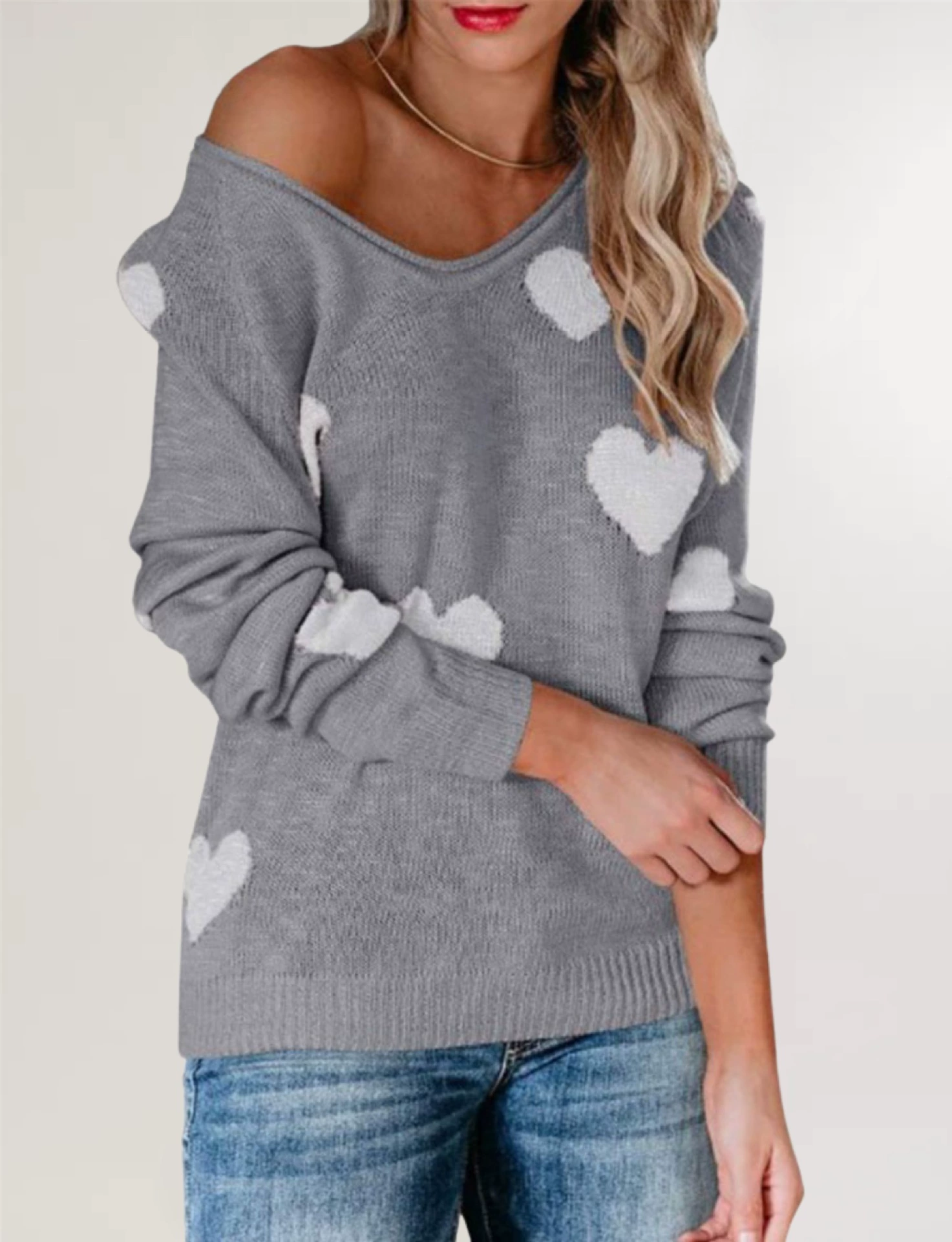 ( торговля), полупальто свитер плотность demi-season knitted sweater для Дня Святого Валентина, свободный крой, европейский стиль