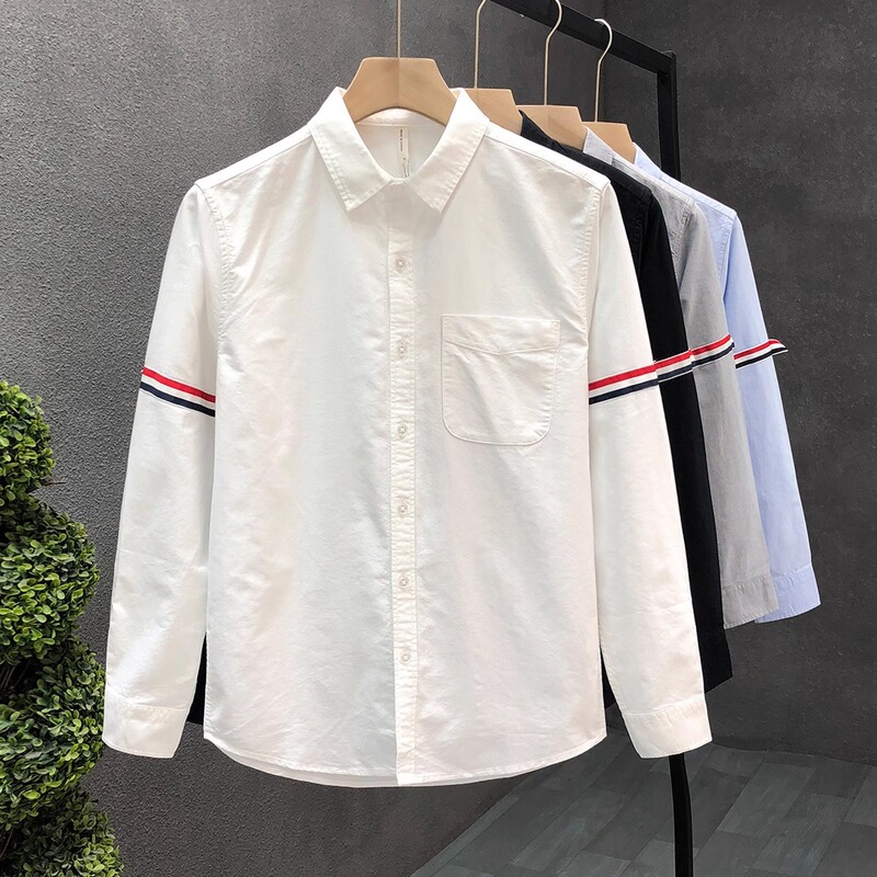 Tb White Shirt for Men and Women Oxford Textile Business Casual Red, White and Blue Splicing Long-Sleeved Couple Shirt
