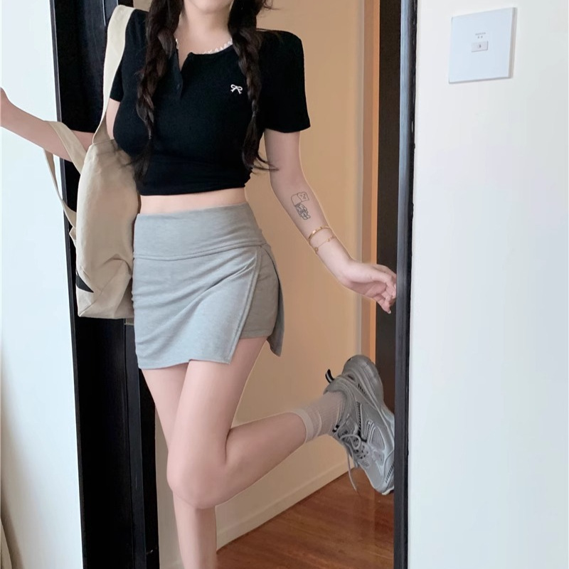 辣妹开叉防走光半身裙裤女2025夏季高腰显瘦运动包臀短裙纯色裙子