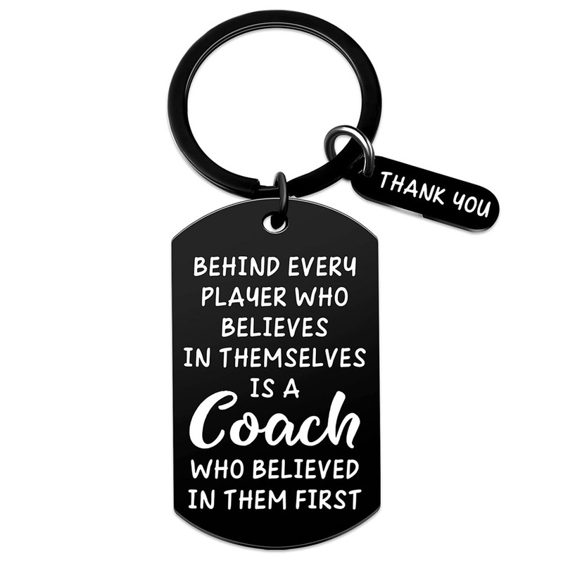 Cross-Border Stainless Steel Laser Engraved Keychain Black Military Badge Round Badge for Basketball Cheerleading Coach Thank You Gift