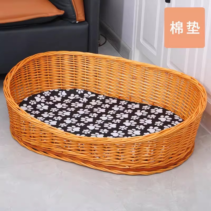 Nido de perros, cuatro estaciones de tela de caña, perros grandes y medianos, colchonete desmontable y lavable, cama de tela de sauce para perros.