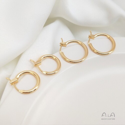 Color-preserving 14K bag real gold French earrings simple hoop earrings European and American ins handmade materials diy earrings accessories