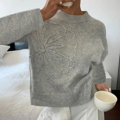欧美跨境新款春夏纯色印花女装针织显瘦毛衣