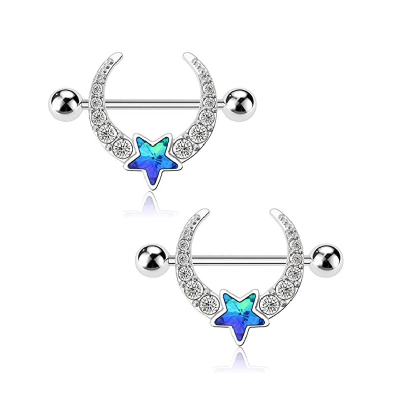 Stainless Steel Zircon Rhinestone Dripping Butterfly Nipple Ring display picture 3