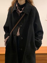 2022秋冬季韓系高級感赫本風呢子大衣女中長款黑色毛呢外套小個子