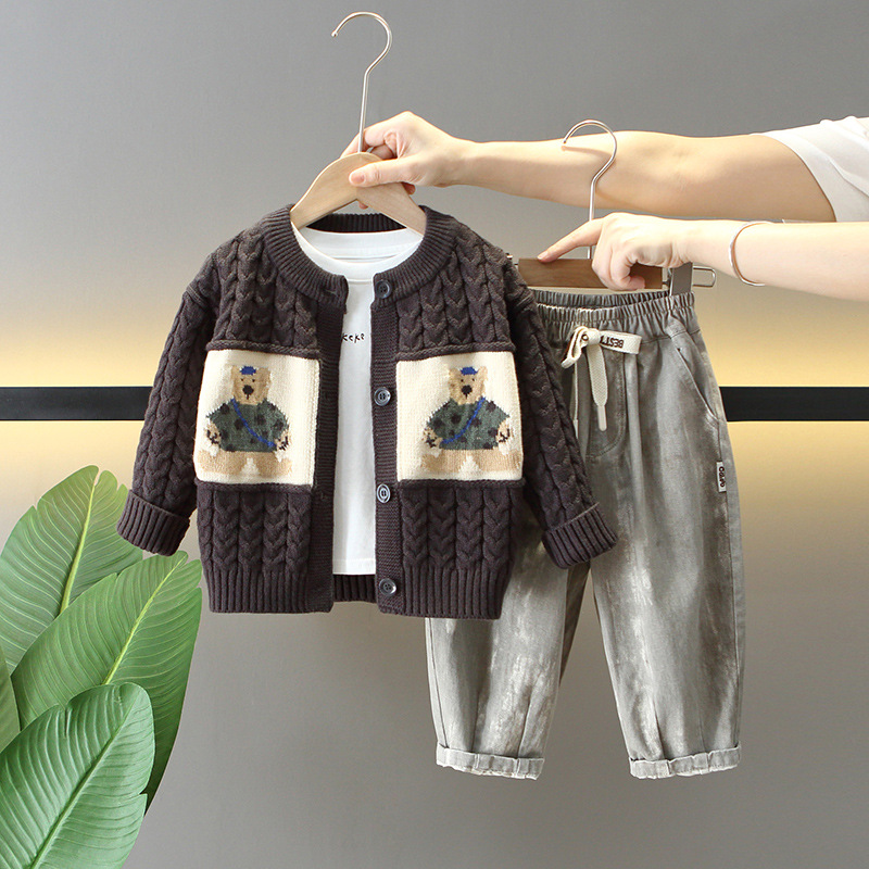 6158 Traje de otoño para niños 2024 Nuevo estilo de moda para niños de primavera y otoño chaqueta de suéter traje de tres piezas para bebés