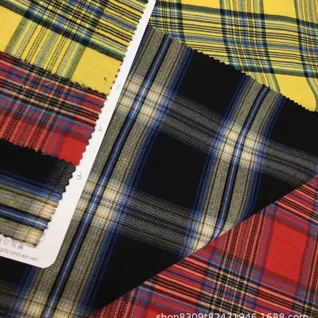 涤棉色织时尚格子布衬衫裤子裙子斜纹磨毛梭织格子布料工厂直销