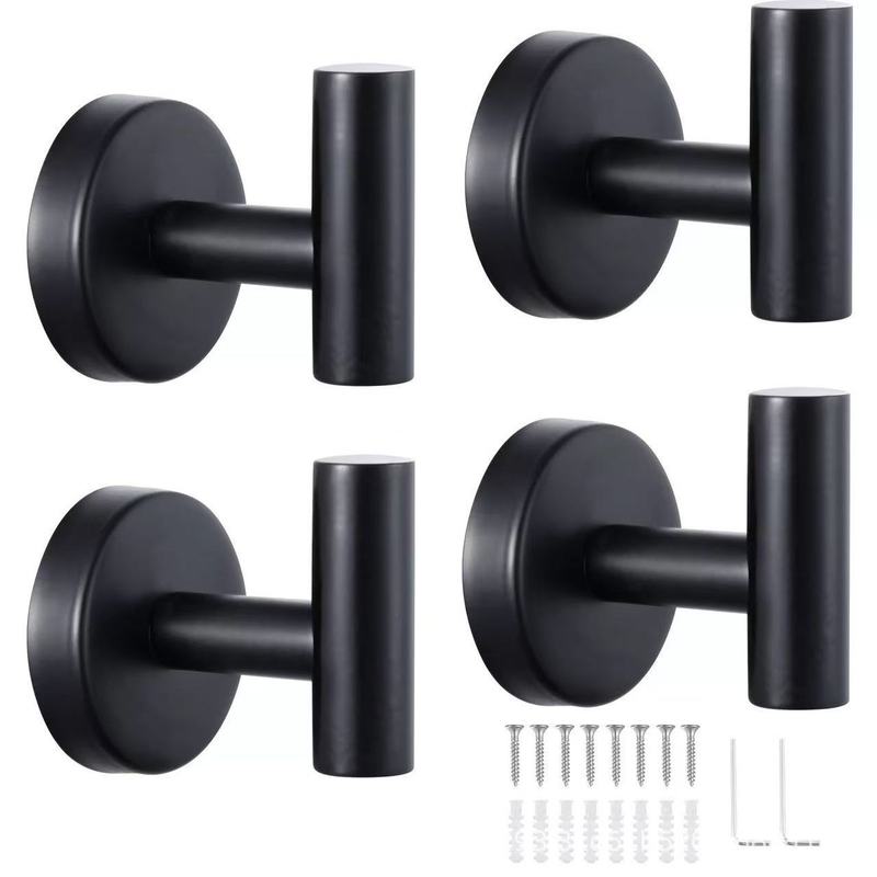Cross-border 304 stainless steel black hook bathroom non-perforated paste storage hook round wall hanging creative coat