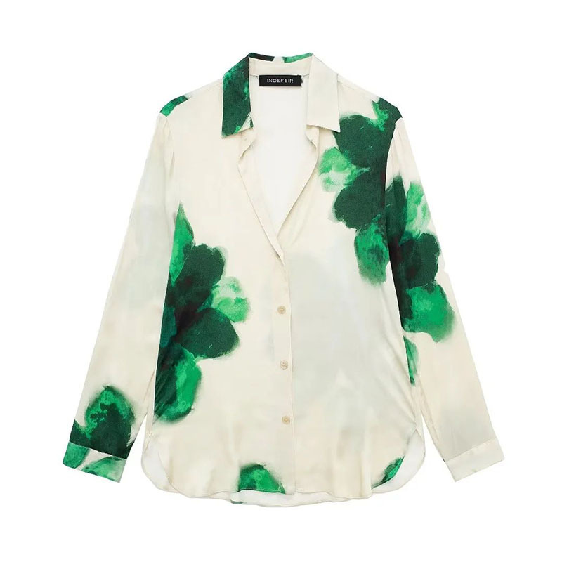 Damenbekleidung - neue bedruckte Drapierungsbluse im Pyjama-Stil_voghion.com