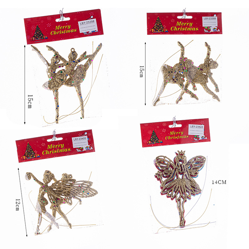 Fábrica de comercio exterior al por mayor decoración de Navidad oro brillante polvo ángel colgante árbol de Navidad colgante de plástico decoración
