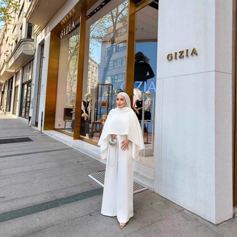 Turkish Cross-Border Fashion Casual Set: Stylish Shirt, High-Waisted Wide-Leg Pants + Cape Three-Piece Set