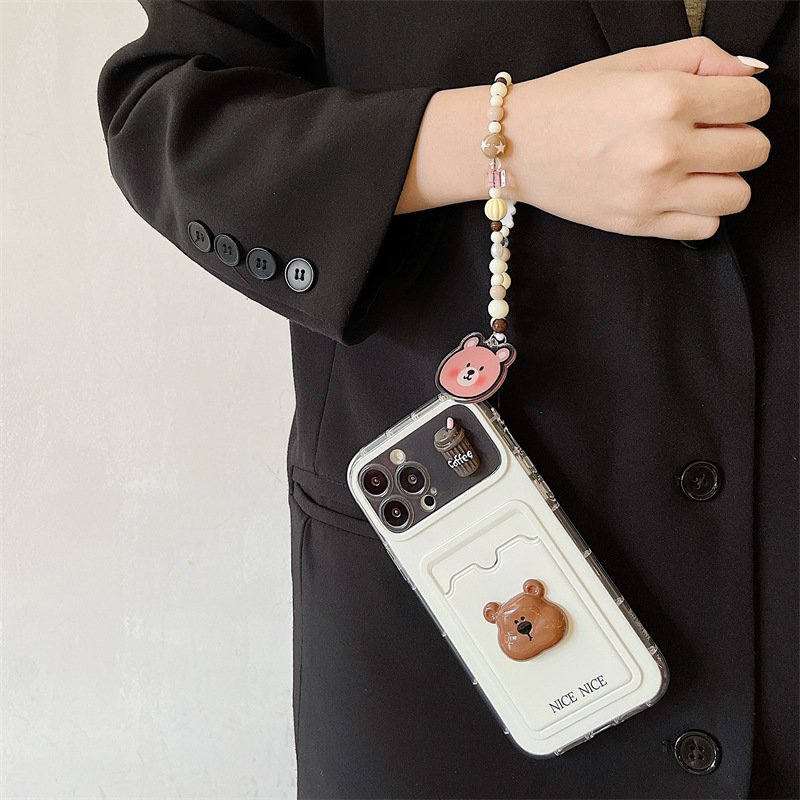 Lindo paquete de tarjetas de oso tridimensional para iPhone13 pareja 15ProMax funda para teléfono 12 Apple 14PM colgante