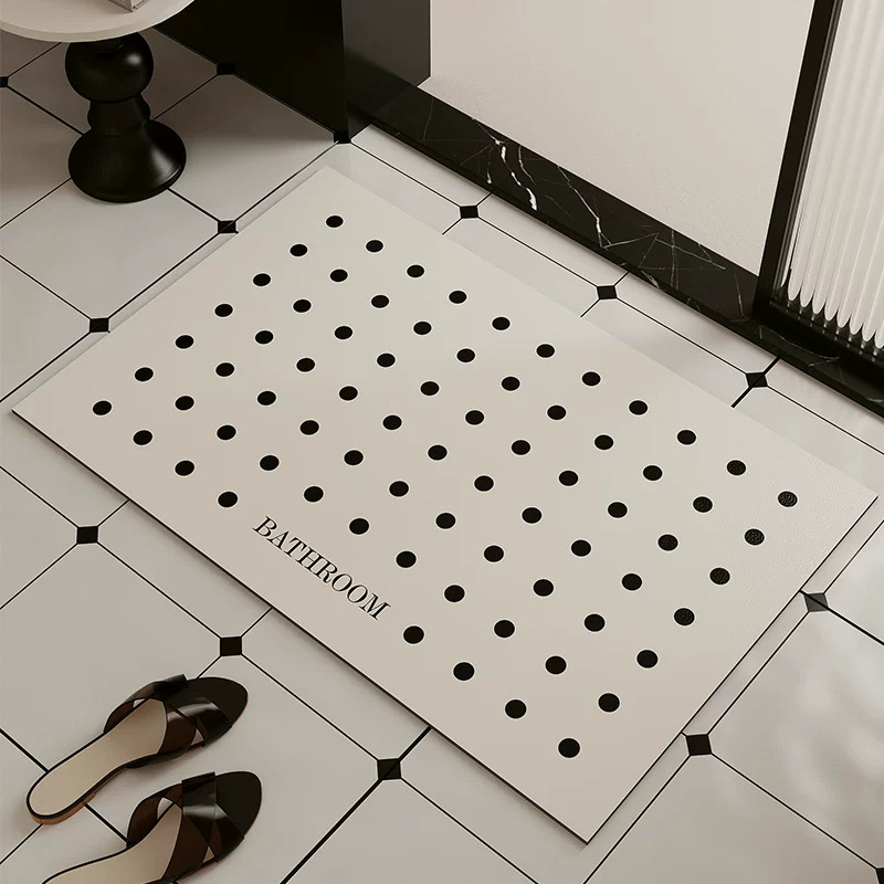 Retro polka dot bathroom floor mat, diatomaceous earth soft pad, absorbent and quick-drying, easy-to-clean bathroom mat, suitable for use as a doormat