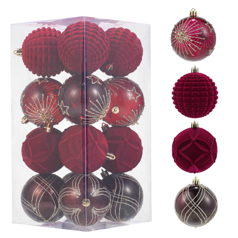 Nuevo producto 8CM Navidad bola pintada de color caja flocado bola de Navidad diy decoración del árbol de Navidad colgante colgante