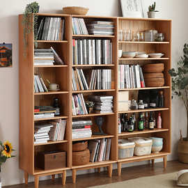 实木书架整面日式窄书柜墙榉木落地格子柜客厅置物架收纳创意
