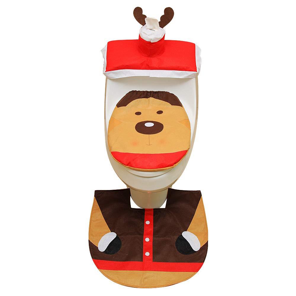 Cubierta de inodoro de Navidad caliente transfronteriza ancianos muñeco de nieve cubierta del inodoro estera del piso cubierta del tanque de agua cubierta del tejido conjunto de tres piezas