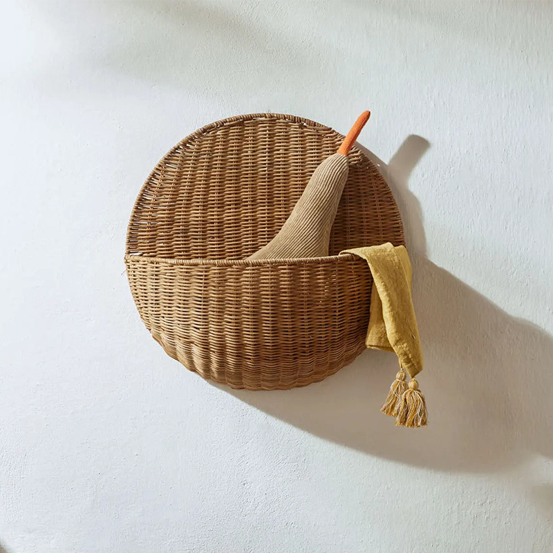 Cestas de pared de tela de caña simple japonesa tejida a mano almacenamiento de deslizamiento de la cocina de la sala de estar nuevo estilo de estilo retro lujoso