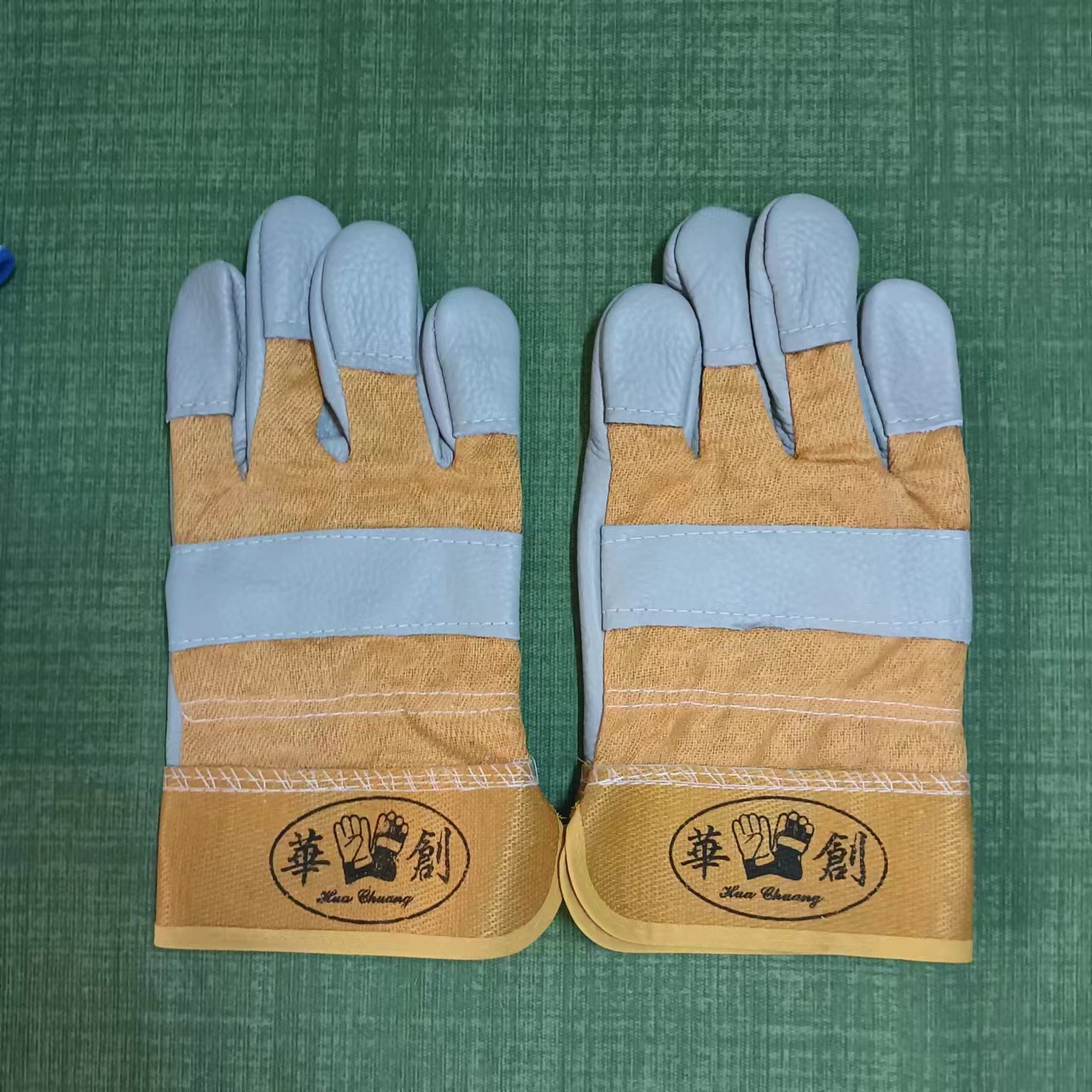 华创黄布一层浅色全掌分掌手套牛皮焊工手套花皮手套半皮机械手套