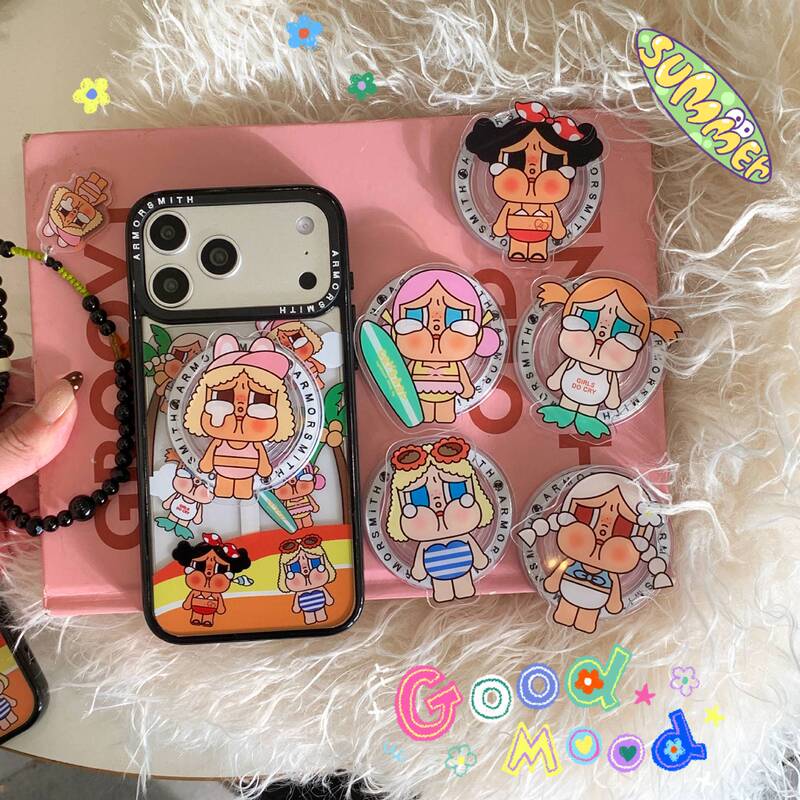 16Promax Mobile Phone Case Cartoon Beach Surfing Doll Creative Magnetic Protective Cover Suitable for Apple 17/15Pro