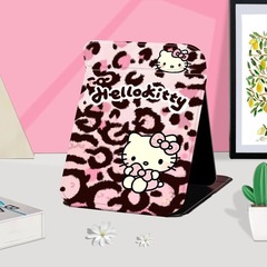 ヒョウ柄ピンク KT 猫折りたたみ化粧鏡収納学生ポータブル寮デスクトップデスクトップポータブル化粧鏡