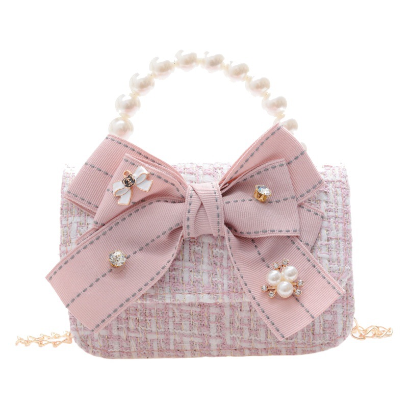 Estilo coreano Chanel estilo niñas bolsa de mensajero princesa moda dibujos animados moda lindo cadena accesorios perla bolso bolsa