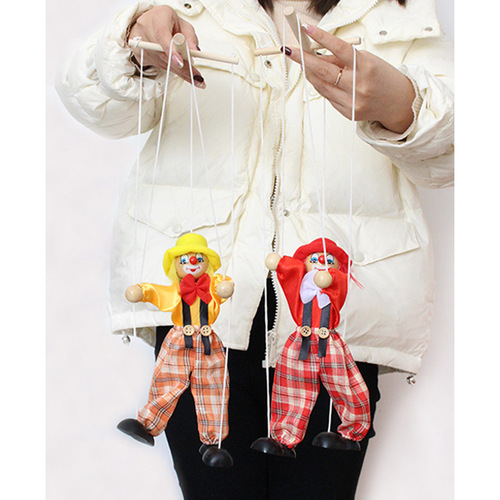 Clown marionette string puppet handmade wooden doll Pinocchio theater marionette toy