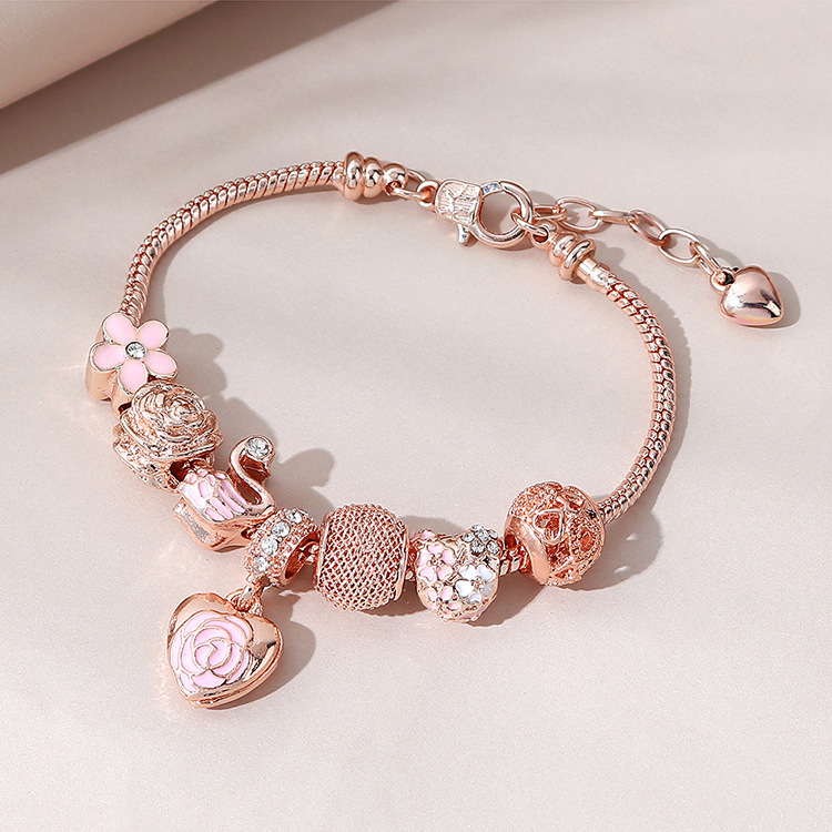 Sweet Heart Shape Alloy Copper Enamel Inlay Artificial Gemstones Bracelets display picture 3